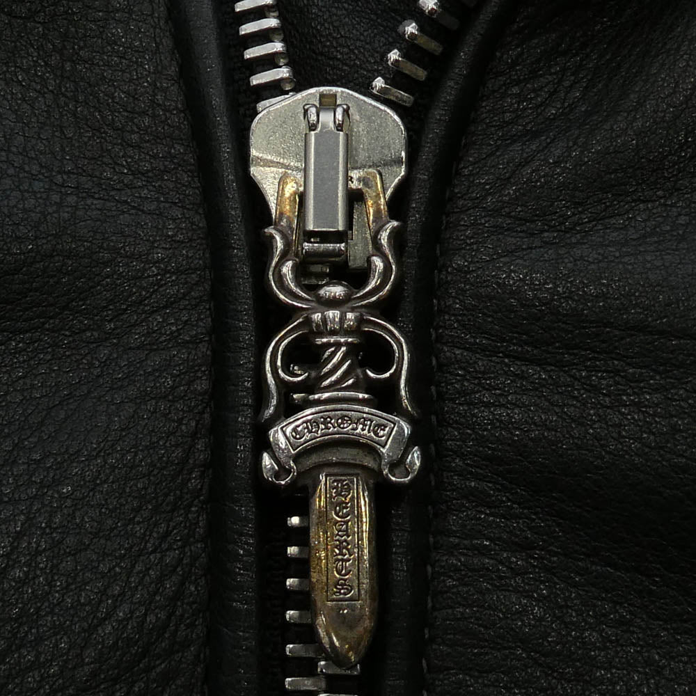 CHROME HEARTS クロムハーツ（原本無） JJ DEAN JJディーン スクロールサイドダブルバックル クロスボールボタン ダガージップ ローラーベルト レザー ライダース ジャケット ブラック系 S【中古】