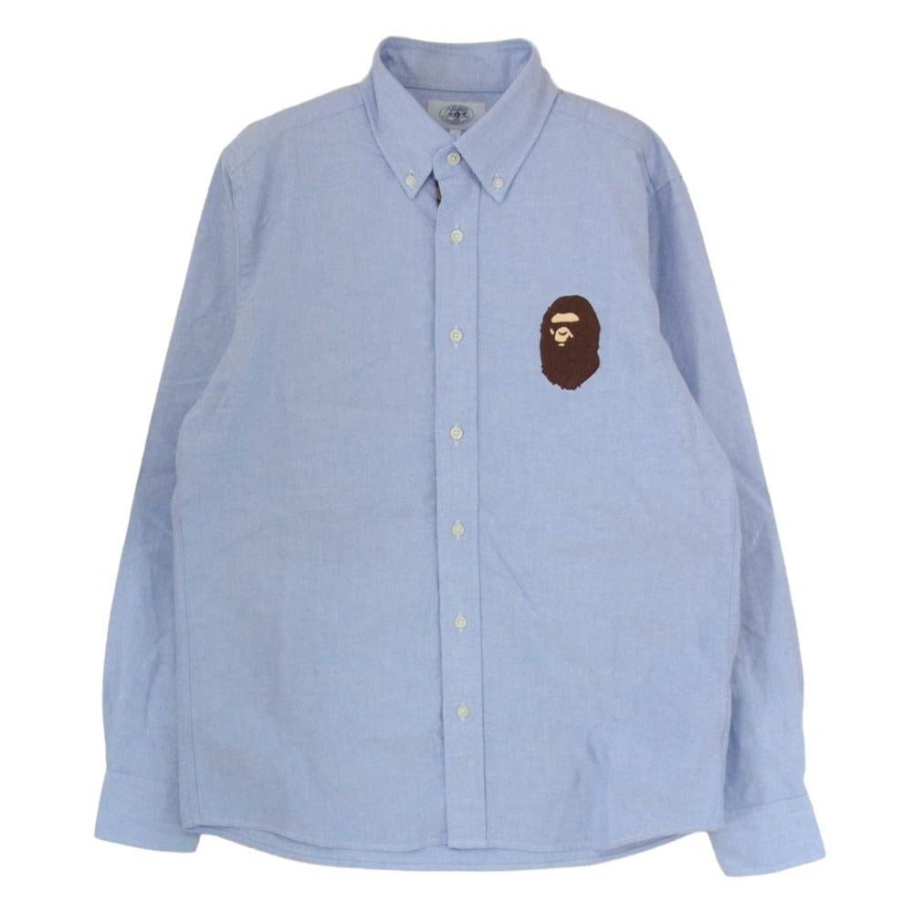 A BATHING APE アベイシングエイプ 001SHG301001X ロゴ刺繍 エンブロイダリー 長袖 シャツ ブルー系 M【中古】