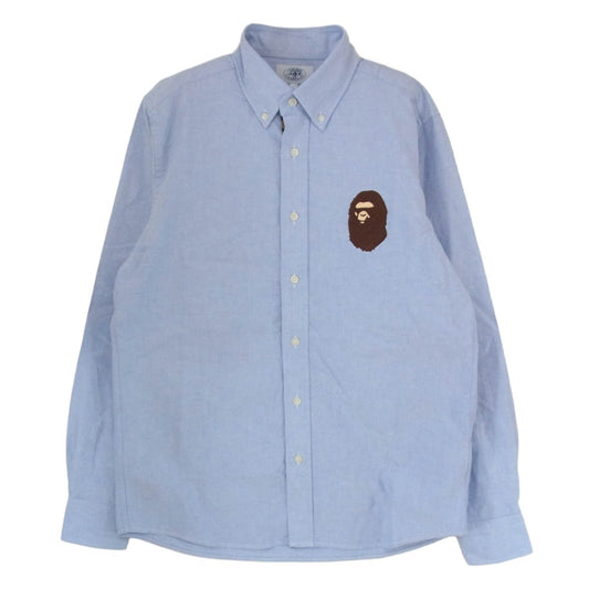 A BATHING APE アベイシングエイプ 001SHG301001X ロゴ刺繍 エンブロイダリー 長袖 シャツ ブルー系 M【中古】