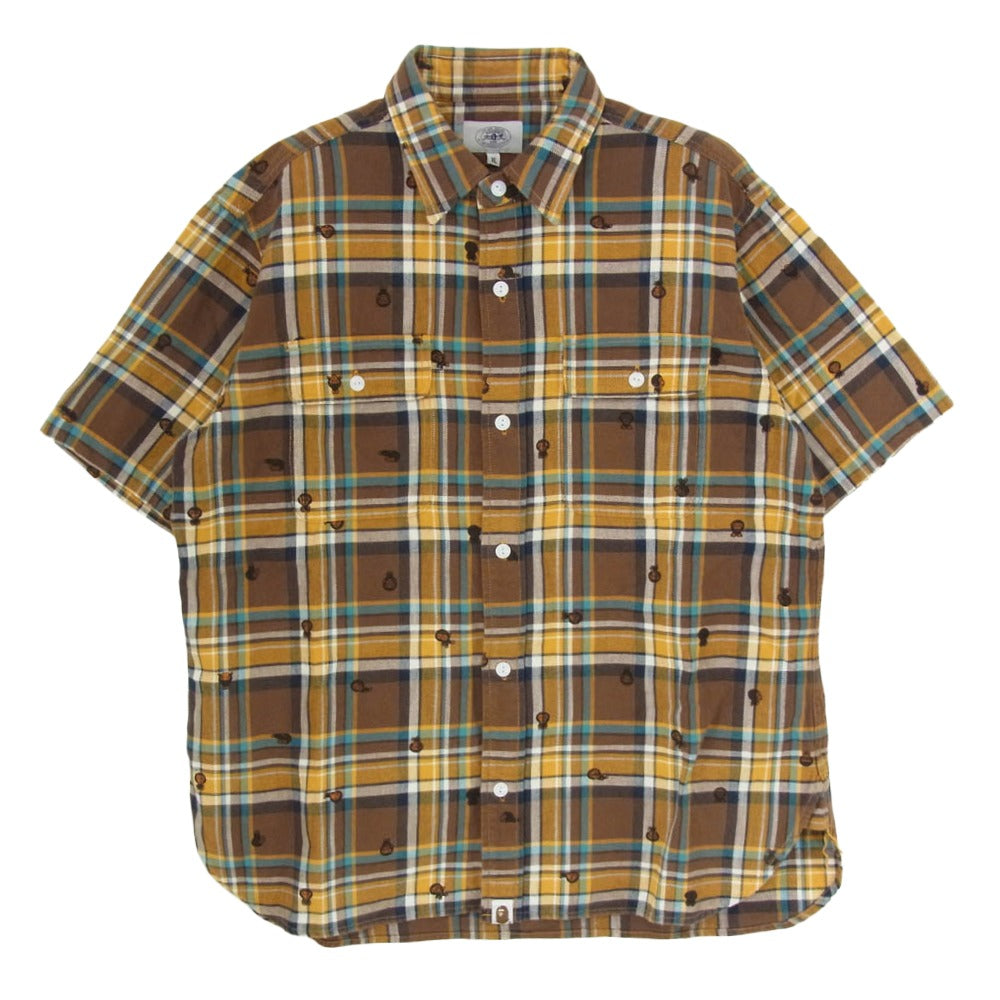 A BATHING APE アベイシングエイプ 002SHA301036X マイロプリント チェック柄 長袖 シャツ ブラウン系 XL【中古】