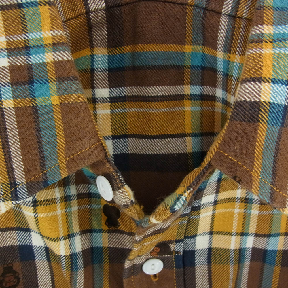 A BATHING APE アベイシングエイプ 002SHA301036X マイロプリント チェック柄 長袖 シャツ ブラウン系 XL【中古】