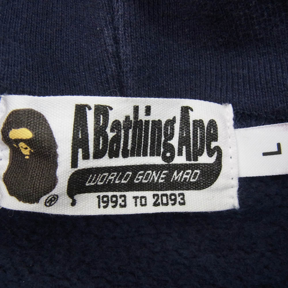A BATHING APE アベイシングエイプ 001ZPE701007X ワッペン付き 裏起毛 ジップアップ フルジップ パーカー フーディー ネイビー系 L【中古】