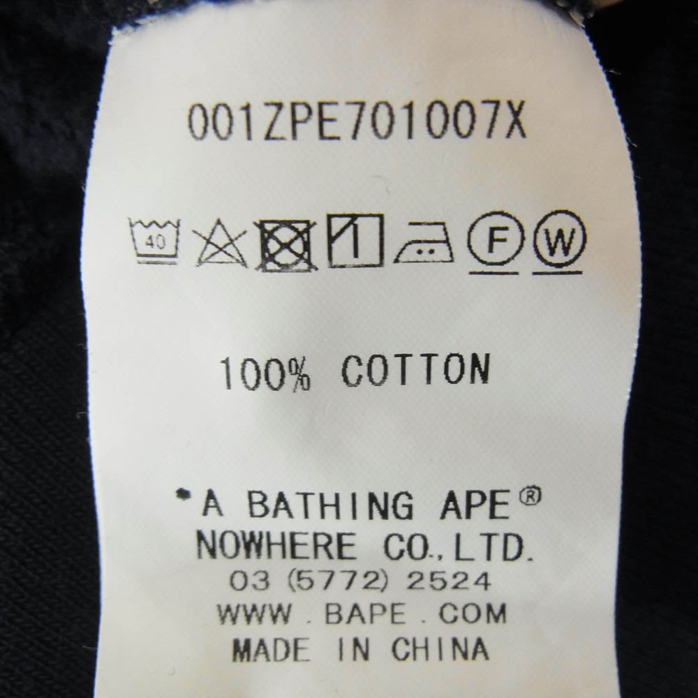 A BATHING APE アベイシングエイプ 001ZPE701007X ワッペン付き 裏起毛 ジップアップ フルジップ パーカー フーディー ネイビー系 L【中古】