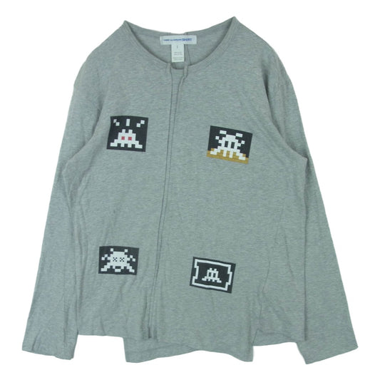 COMME des GARCONS コムデギャルソン 22AW FJ-T005 SHIRT Invader インベーダー 捻れ 長袖 カットソー ロングスリーブ Tシャツ ロンT グレー系 L【中古】