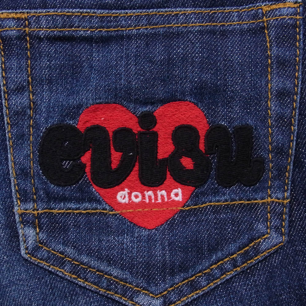 EVISU エヴィス DONNA ドンナ ハート刺繍 7分丈 デニム パンツ インディゴブルー系 25【中古】