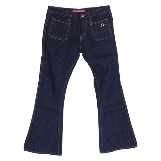 EVISU エヴィス DONNA ドンナ 前ポケットワンポイント ゴールド系刺繍 フレア デニム パンツ インディゴブルー系 26【中古】