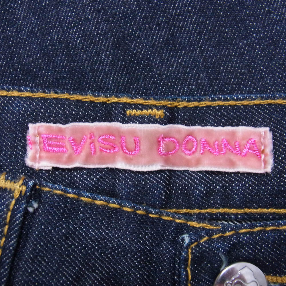 EVISU エヴィス DONNA ドンナ 前ポケットワンポイント ゴールド系刺繍 フレア デニム パンツ インディゴブルー系 26【中古】