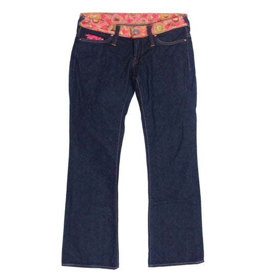 EVISU エヴィス DONNA ドンナ 和柄切替 カモメ刺繍 ブーツカット デニム パンツ ダークネイビー系 27【中古】