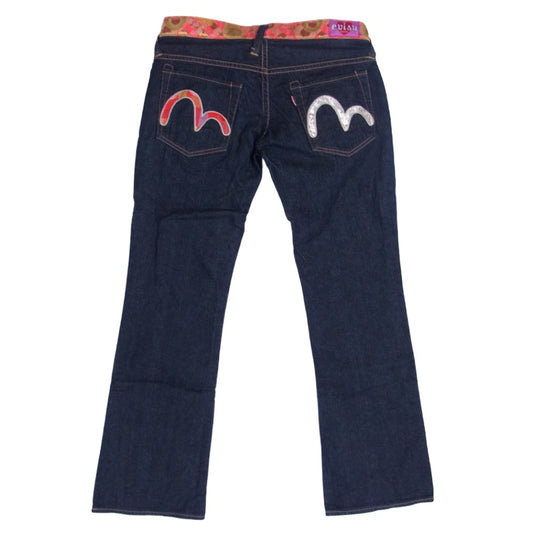 EVISU エヴィス DONNA ドンナ 和柄切替 カモメ刺繍 ブーツカット デニム パンツ ダークネイビー系 27【中古】