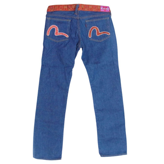 EVISU エヴィス DONNA ドンナ 和柄切替 カモメ刺繍 デニム パンツ ブルー系 28X32【中古】