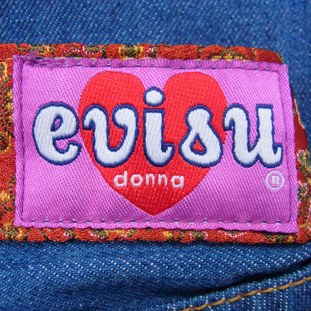 EVISU エヴィス DONNA ドンナ 和柄切替 カモメ刺繍 デニム パンツ ブルー系 28X32【中古】