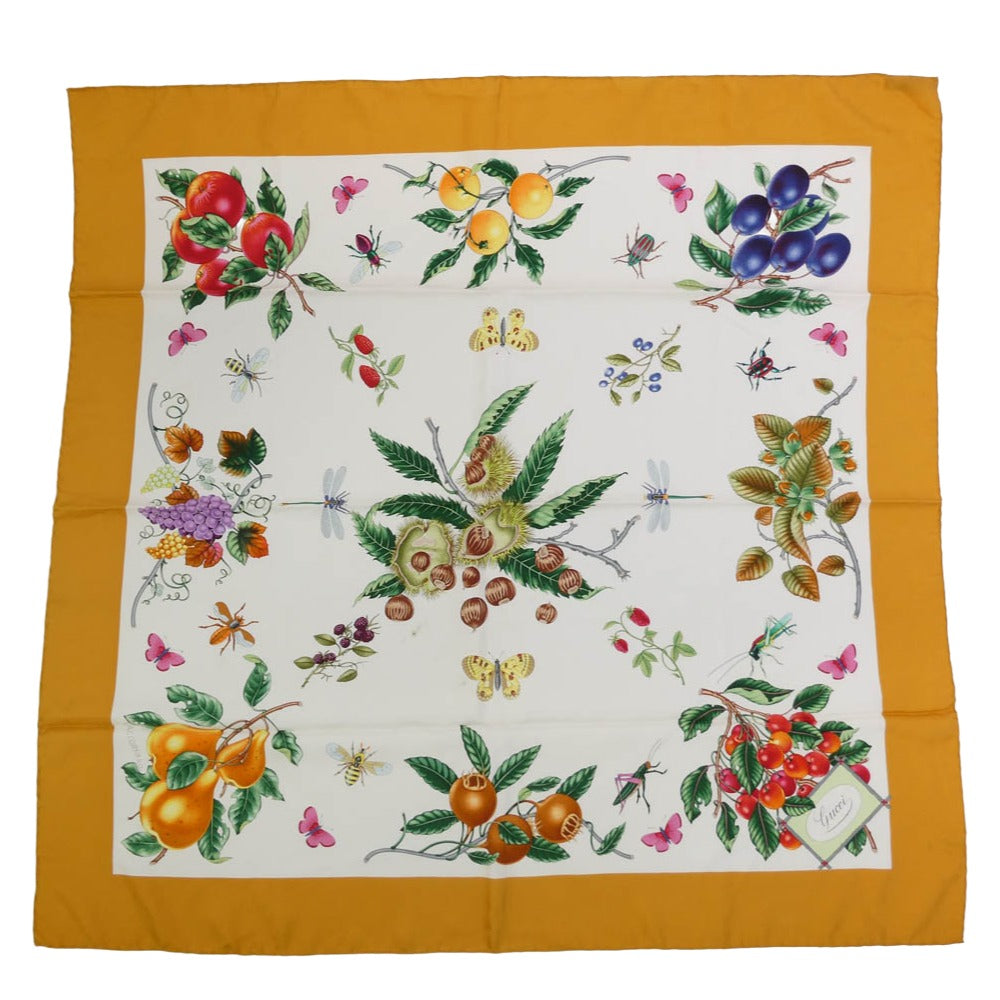 GUCCI グッチ 果物 総柄 大判 スカーフ オフホワイト系【中古】