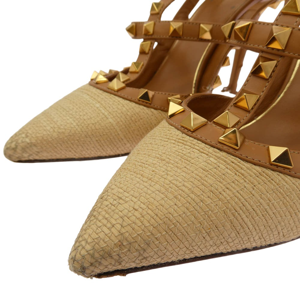 VALENTINO ヴァレンティノ ロックスタッズ ヒール パンプス シューズ ライトブラウン系 ベージュ系 37.5【中古】