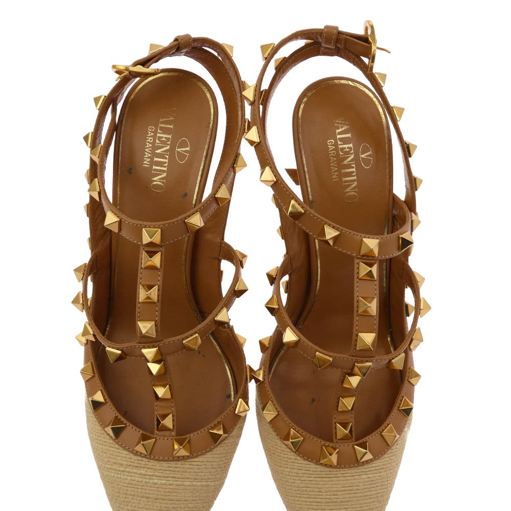 VALENTINO ヴァレンティノ ロックスタッズ ヒール パンプス シューズ ライトブラウン系 ベージュ系 37.5【中古】