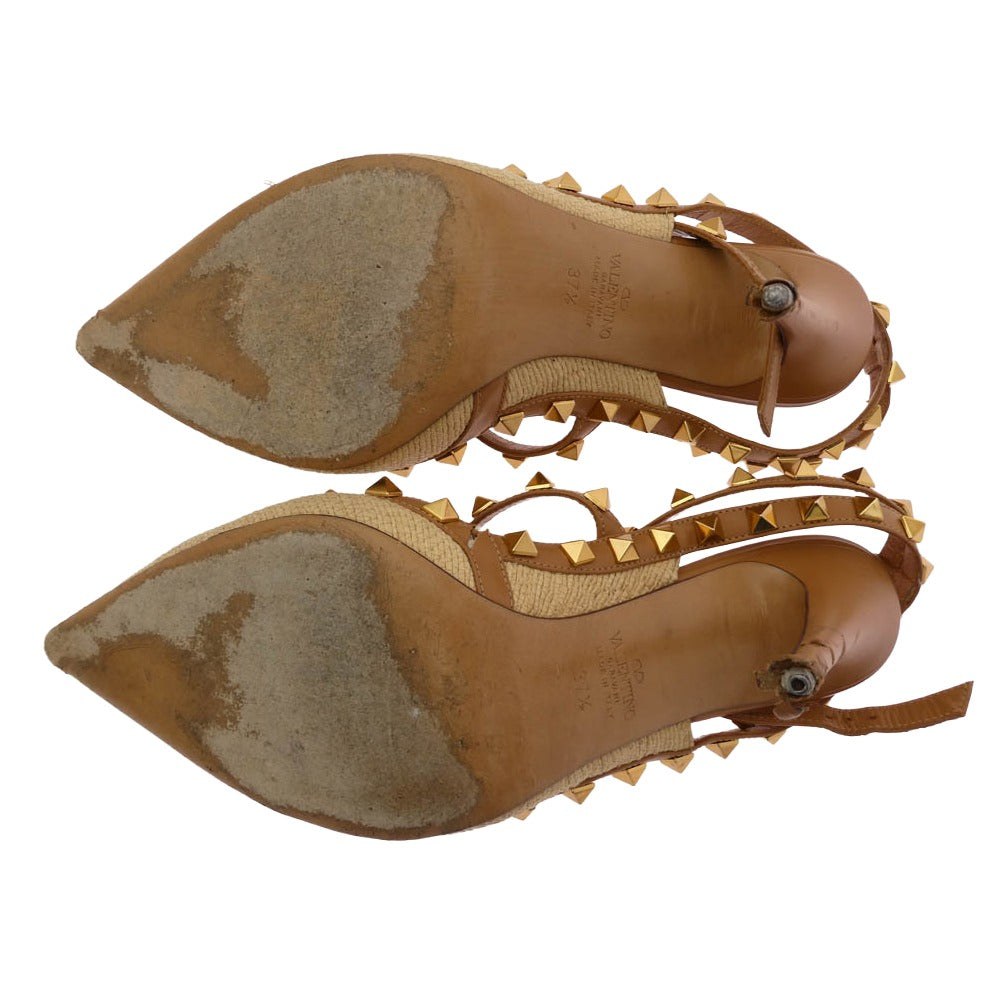 VALENTINO ヴァレンティノ ロックスタッズ ヒール パンプス シューズ ライトブラウン系 ベージュ系 37.5【中古】