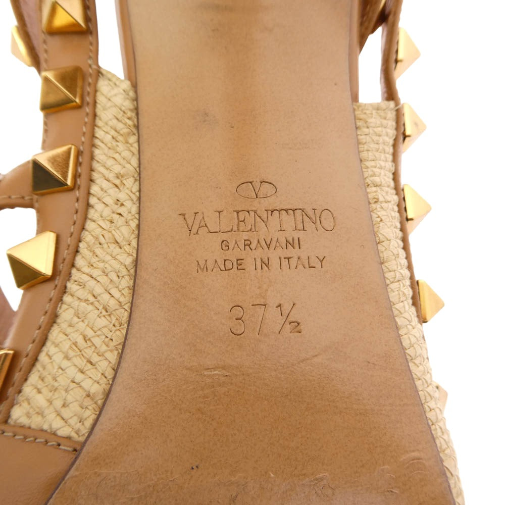 VALENTINO ヴァレンティノ ロックスタッズ ヒール パンプス シューズ ライトブラウン系 ベージュ系 37.5【中古】