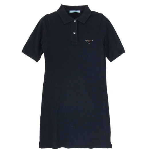 PRADA プラダ 33594 S000 三角プレート ロゴ ポロシャツ ワンピース ネイビー系 38【中古】