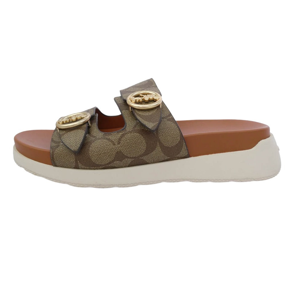 COACH コーチ G5137 GABLE SIG SANDAL シグネチャー ベルト ストラップ レザー サンダル ブラウン系 8【中古】