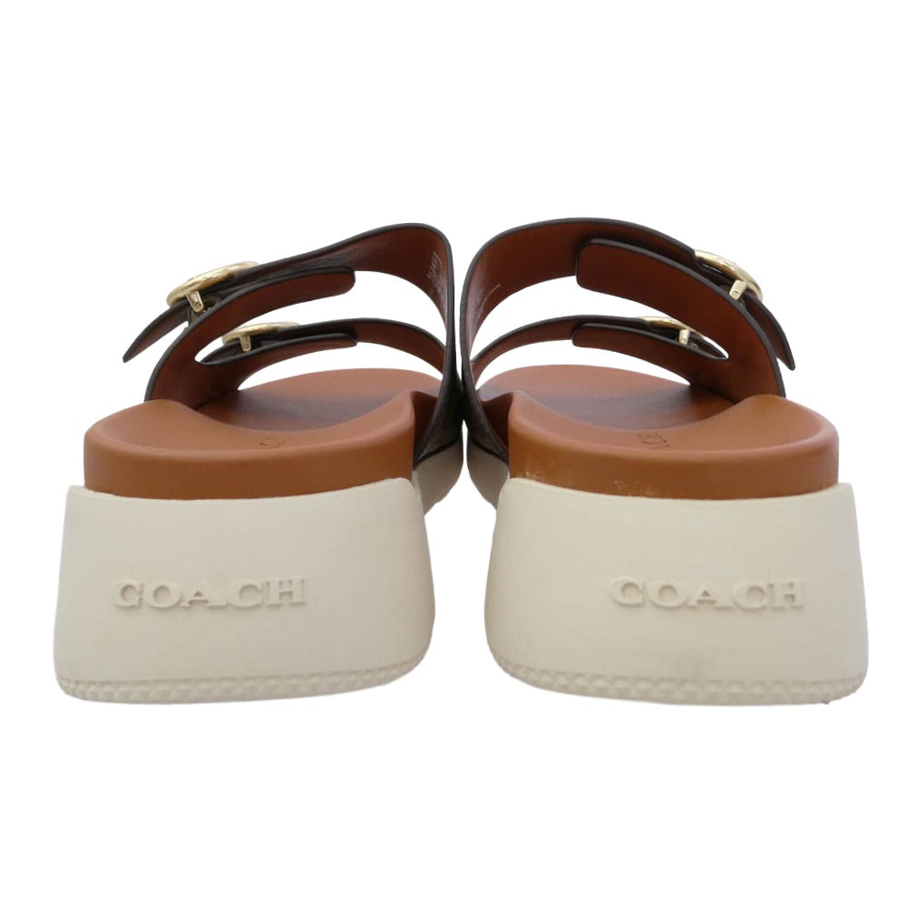 COACH コーチ G5137 GABLE SIG SANDAL シグネチャー ベルト ストラップ レザー サンダル ブラウン系 8【中古】
