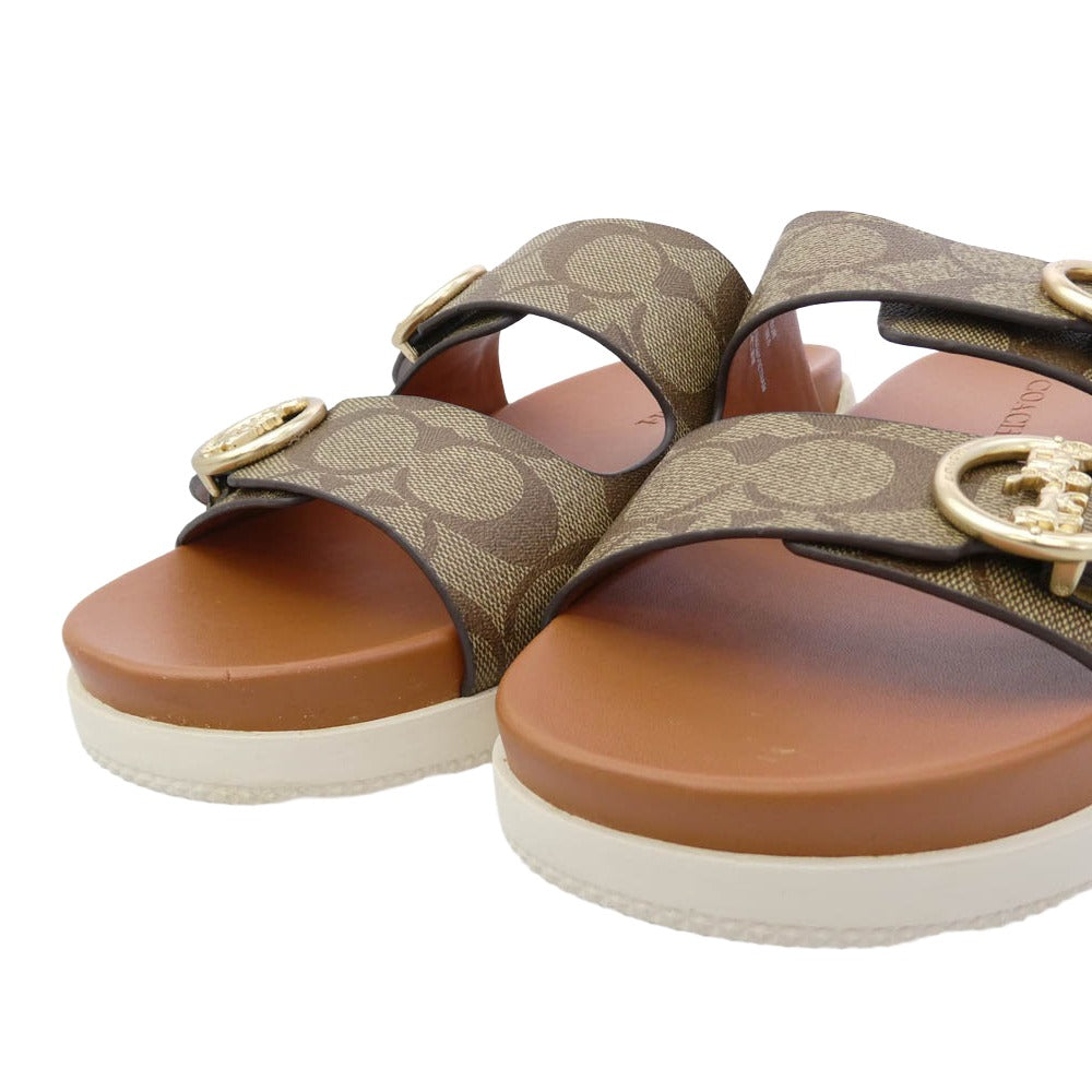 COACH コーチ G5137 GABLE SIG SANDAL シグネチャー ベルト ストラップ レザー サンダル ブラウン系 8【中古】