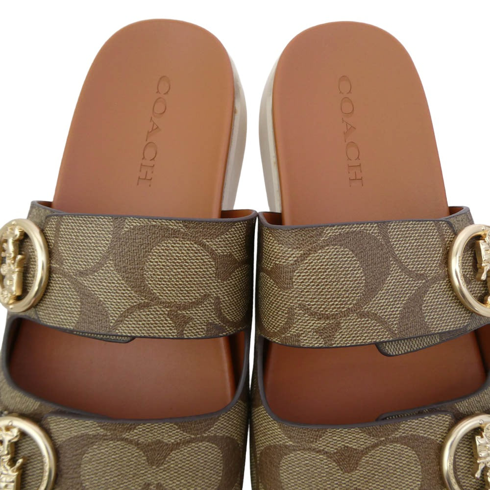 COACH コーチ G5137 GABLE SIG SANDAL シグネチャー ベルト ストラップ レザー サンダル ブラウン系 8【中古】