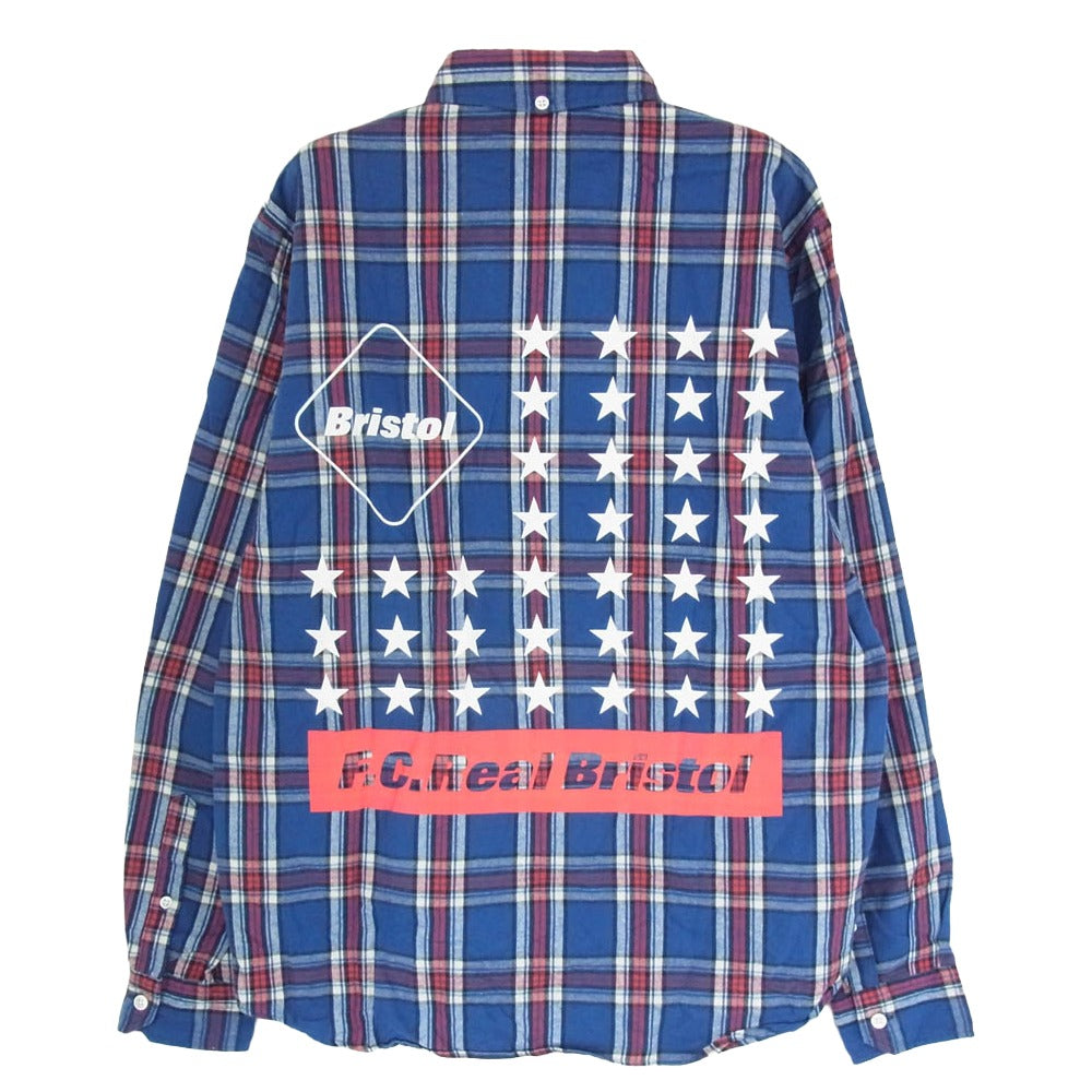 F.C.R.B. エフシーアールビー 17SS FCRB-170052 37 STAR FLANNEL SHIRTS スター フランネル ボタンダウン 長袖 シャツ ネイビー系 S【中古】