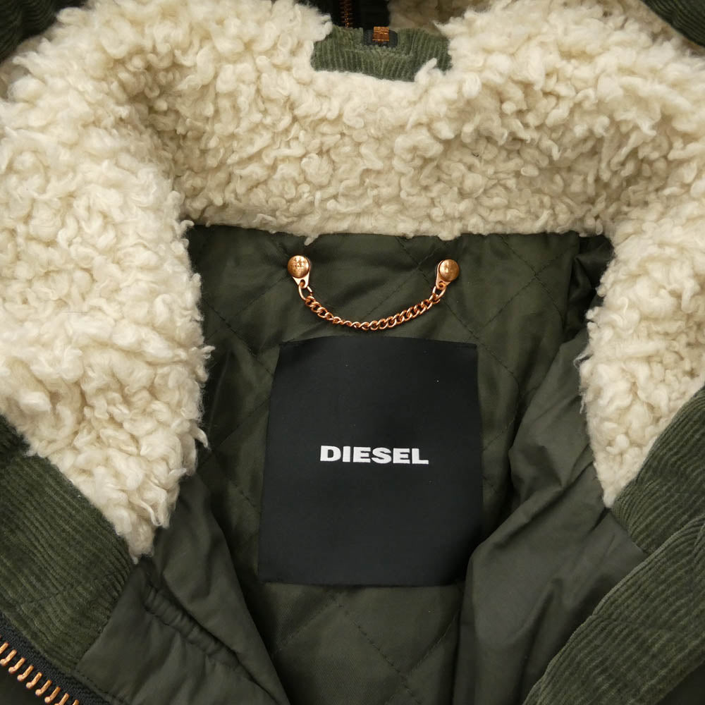 DIESEL ディーゼル ボアフード コーデュロイ切替 ダウン ジャケット モスグリーン系【中古】