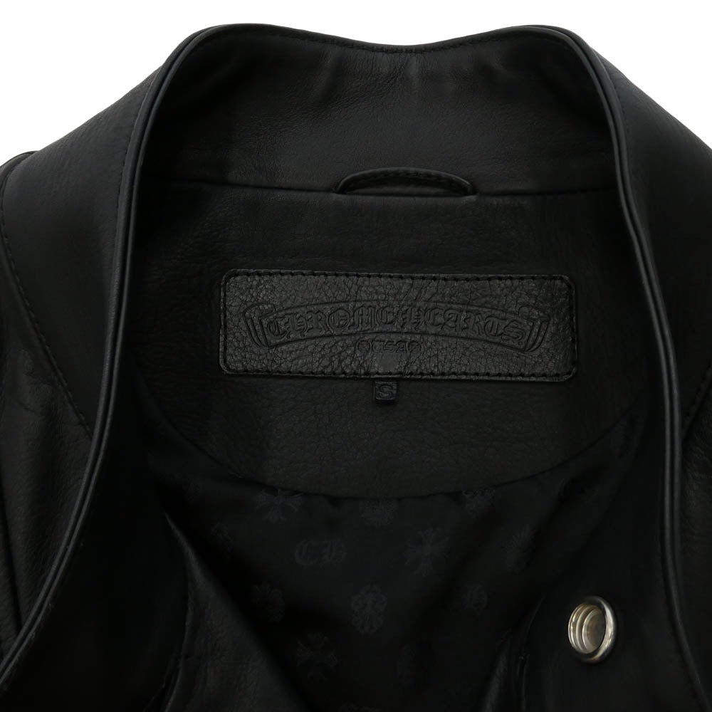CHROME HEARTS クロムハーツ（原本無） 純正ガーメントケース付属 クロスボールボタン ダガージップ スクロールラベル ガンスリンガー レザー セミダブルライダース ジャケット ブラック系 S【中古】