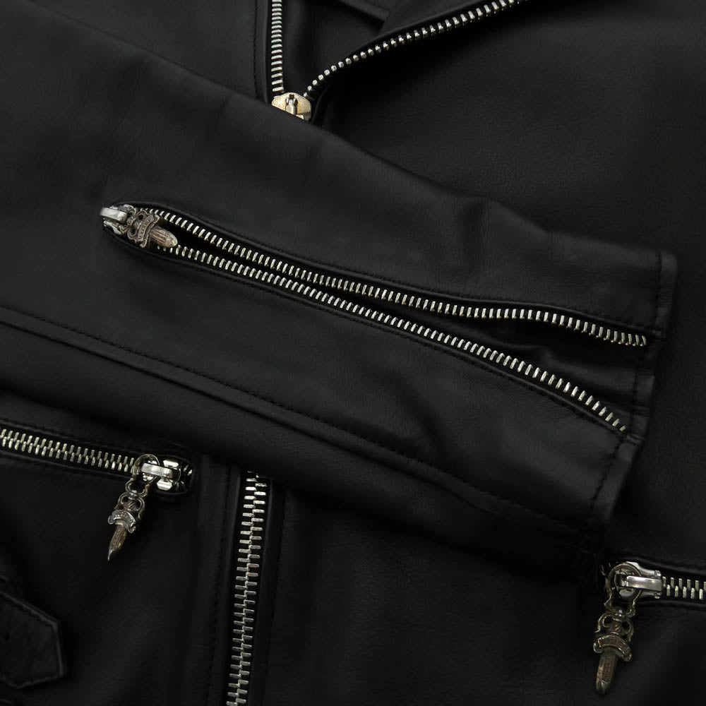 CHROME HEARTS クロムハーツ（原本無） 純正ガーメントケース付属 クロスボールボタン ダガージップ スクロールラベル ガンスリンガー レザー セミダブルライダース ジャケット ブラック系 S【中古】