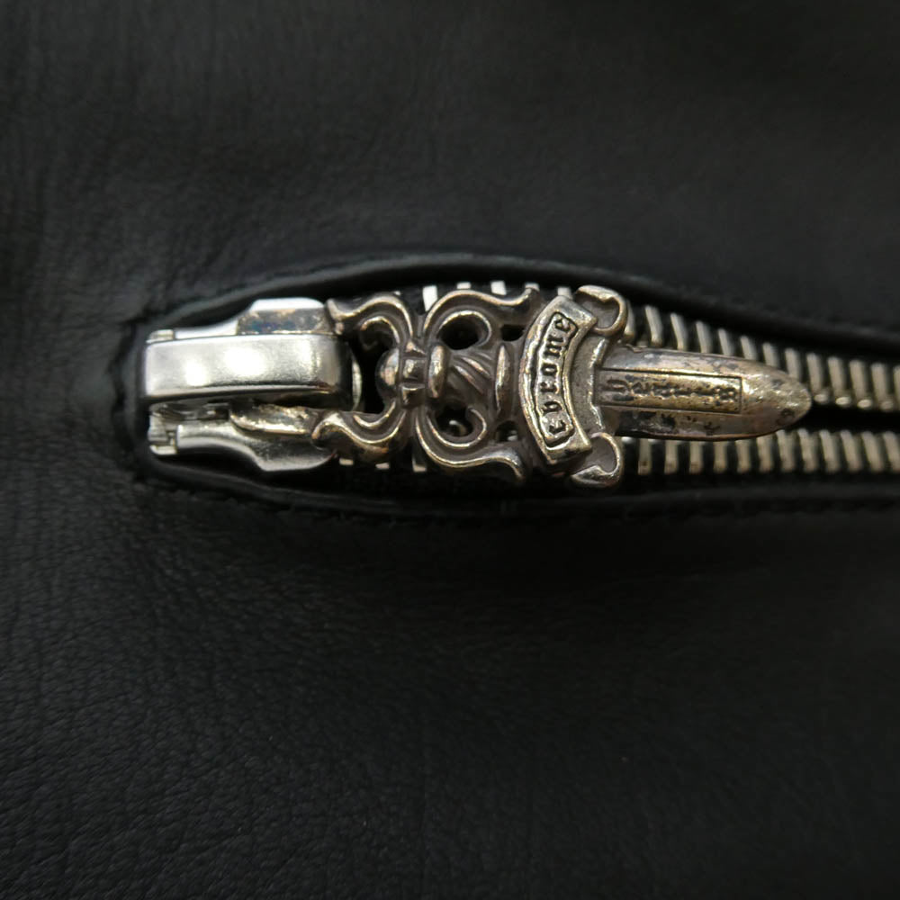 CHROME HEARTS クロムハーツ（原本無） 純正ガーメントケース付属 クロスボールボタン ダガージップ スクロールラベル ガンスリンガー レザー セミダブルライダース ジャケット ブラック系 S【中古】