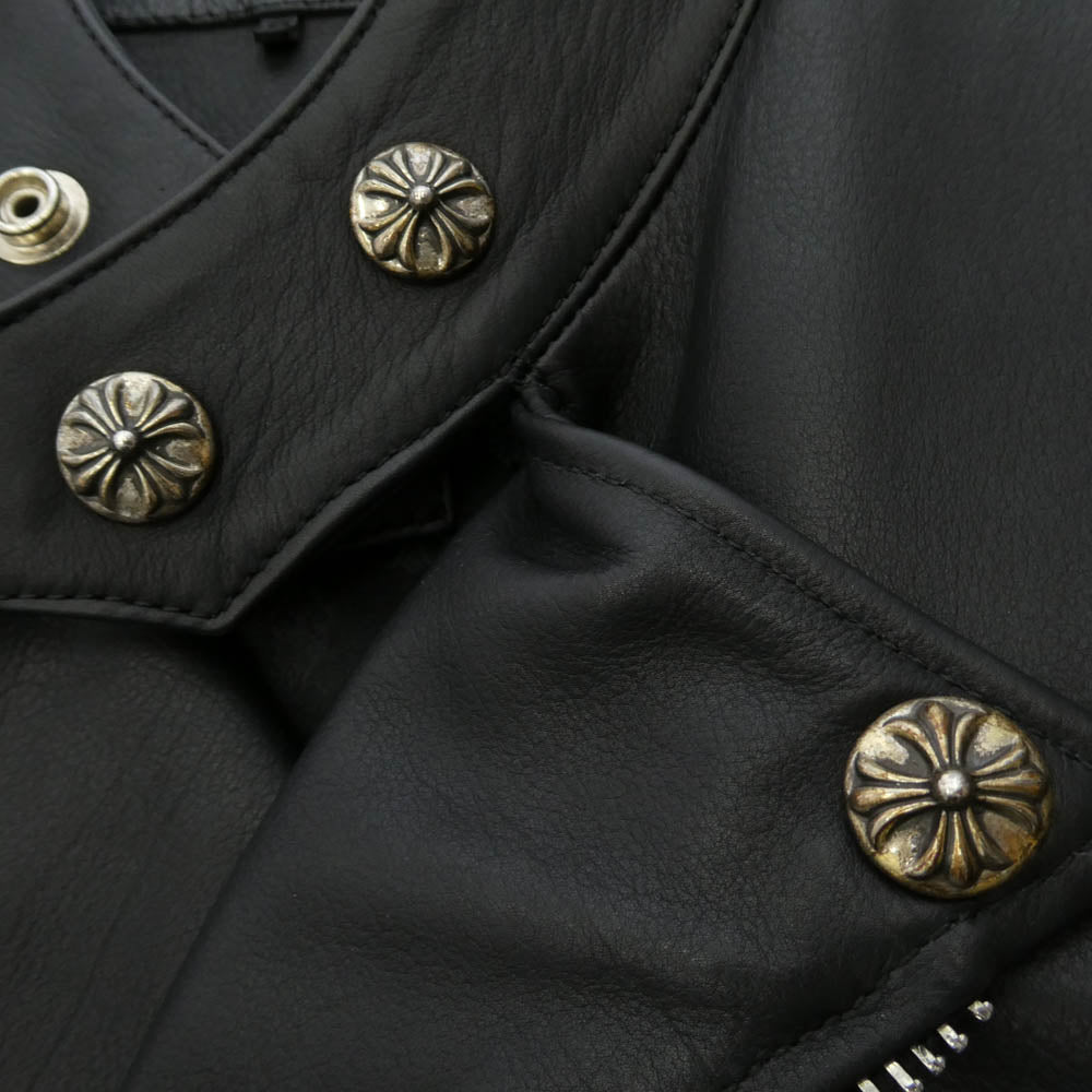CHROME HEARTS クロムハーツ（原本無） 純正ガーメントケース付属 クロスボールボタン ダガージップ スクロールラベル ガンスリンガー レザー セミダブルライダース ジャケット ブラック系 S【中古】