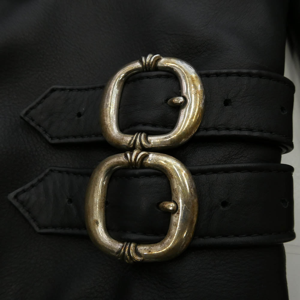 CHROME HEARTS クロムハーツ（原本無） 純正ガーメントケース付属 クロスボールボタン ダガージップ スクロールラベル ガンスリンガー レザー セミダブルライダース ジャケット ブラック系 S【中古】