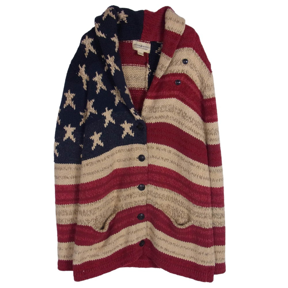 デニムアンドサプライラルフローレン アメリカンフラッグ 星条旗 ニット カーディガン エンジ系 L【中古】