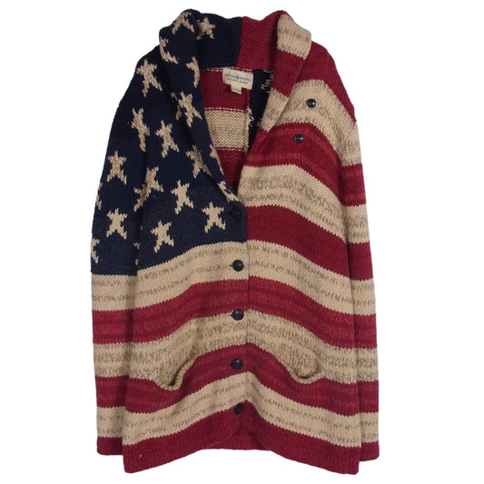 デニムアンドサプライラルフローレン アメリカンフラッグ 星条旗 ニット カーディガン エンジ系 L【中古】
