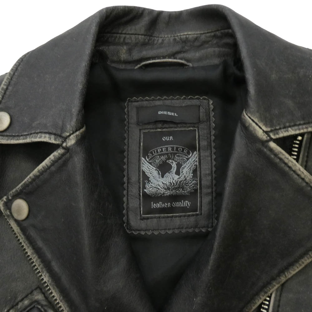 DIESEL ディーゼル ヴィンテージ加工 レザー ライダース ジャケット ブラック系 XS【中古】