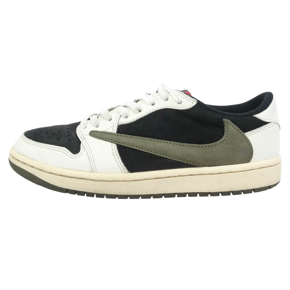 NIKE AIR JORDAN ナイキ ジョーダン DZ4137-106 × Travis Scott Women's Air Jordan 1 Low OG "Medium Olive AJ1 トラヴィススコット ウィメンズ エアジョーダン ロー スニーカー　FB鑑定済 ホワイト系 モスグリーン系 26cm【中古】