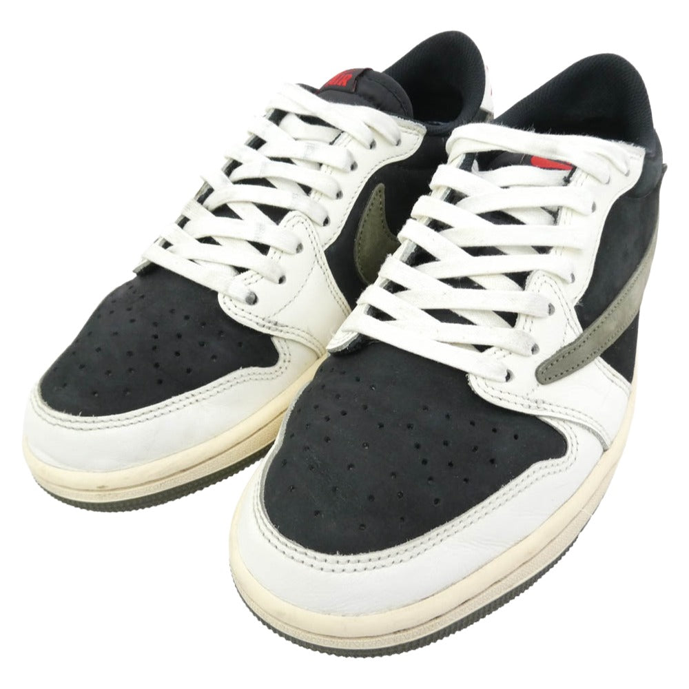 NIKE AIR JORDAN ナイキ ジョーダン DZ4137-106 × Travis Scott Women's Air Jordan 1 Low OG "Medium Olive AJ1 トラヴィススコット ウィメンズ エアジョーダン ロー スニーカー　FB鑑定済 ホワイト系 モスグリーン系 26cm【中古】