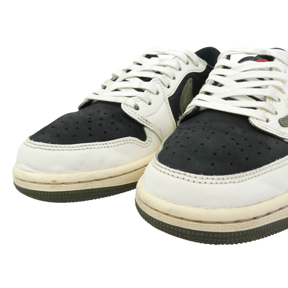 NIKE AIR JORDAN ナイキ ジョーダン DZ4137-106 × Travis Scott Women's Air Jordan 1 Low OG "Medium Olive AJ1 トラヴィススコット ウィメンズ エアジョーダン ロー スニーカー　FB鑑定済 ホワイト系 モスグリーン系 26cm【中古】