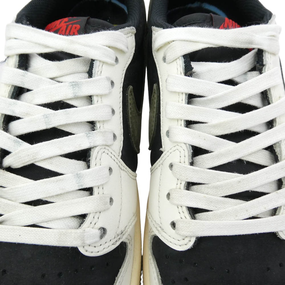 NIKE AIR JORDAN ナイキ ジョーダン DZ4137-106 × Travis Scott Women's Air Jordan 1 Low OG "Medium Olive AJ1 トラヴィススコット ウィメンズ エアジョーダン ロー スニーカー　FB鑑定済 ホワイト系 モスグリーン系 26cm【中古】
