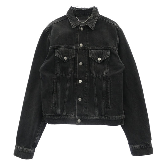 BALENCIAGA バレンシアガ 18SS 489847 TUE14 SINNERS DENIM JACKET ダメージ加工 ロゴ刺繍 デニム ジャケット ブラック系 44【中古】