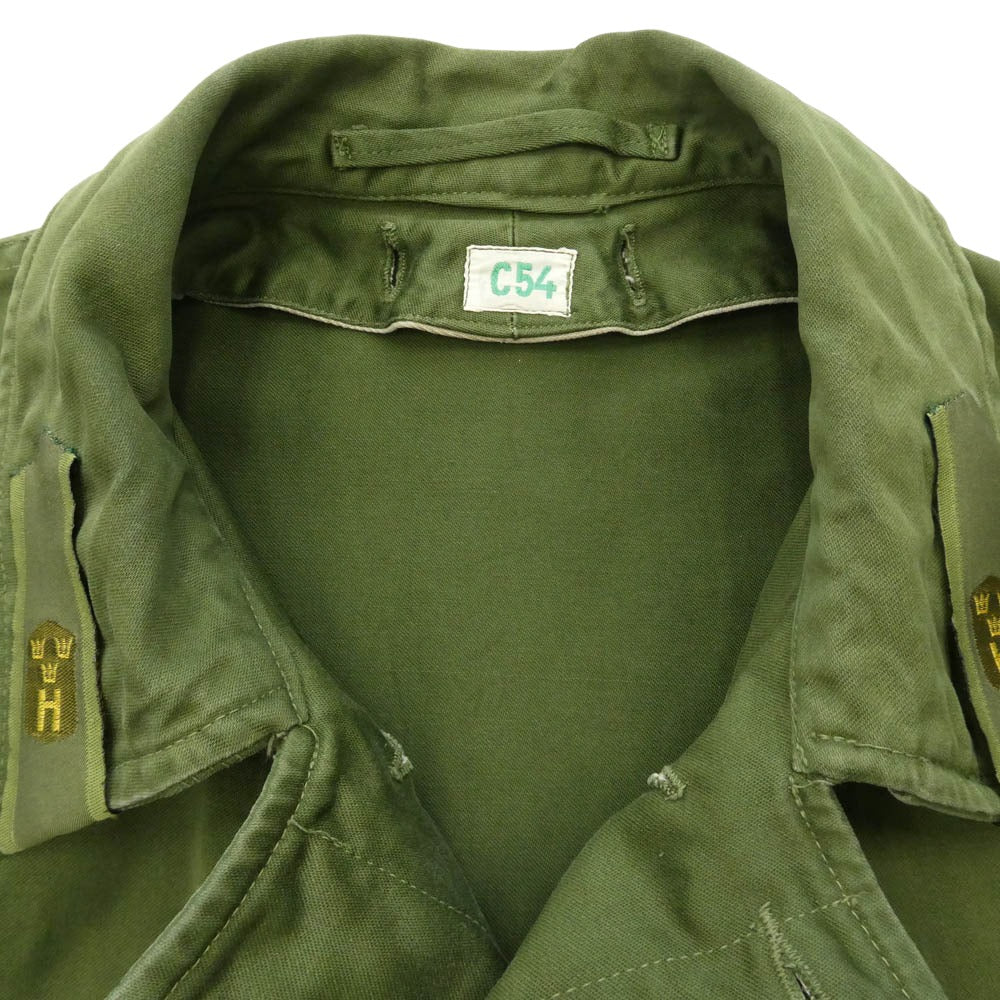 ミリタリー 60s 70s M-59 C54 スウェーデン軍 スリークラウン刺繍 フィールドコート グリーン系【中古】