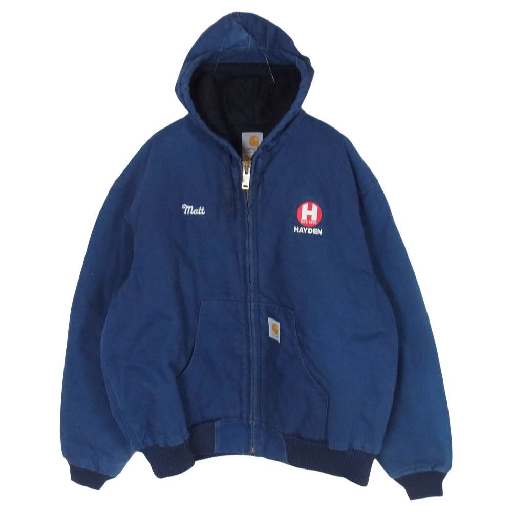 Carhartt カーハート J04 00S USA製 Duck Active Jacket アクティブジャケット ダック生地 刺繍 ワーク ジャケット パーカー フェード ネイビー系 XL【中古】