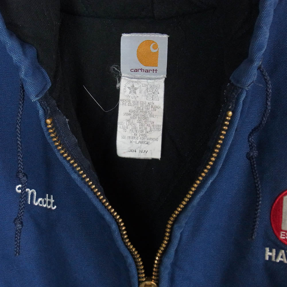 Carhartt カーハート J04 00S USA製 Duck Active Jacket アクティブジャケット ダック生地 刺繍 ワーク ジャケット パーカー フェード ネイビー系 XL【中古】