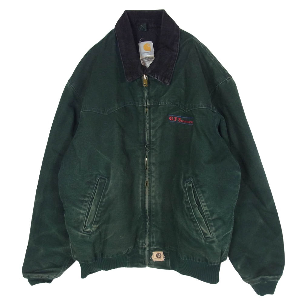 Carhartt カーハート J14 00S USA製 SANTA FE JACKET サンタフェ ジャケット 刺繍 ダック生地 ジップアップワーク ジャケット フェード 緑紺系 L【中古】