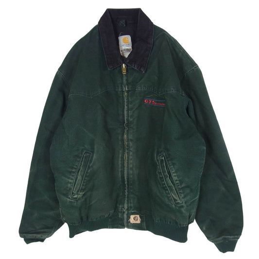 Carhartt カーハート J14 00S USA製 SANTA FE JACKET サンタフェ ジャケット 刺繍 ダック生地 ジップアップワーク ジャケット フェード 緑紺系 L【中古】
