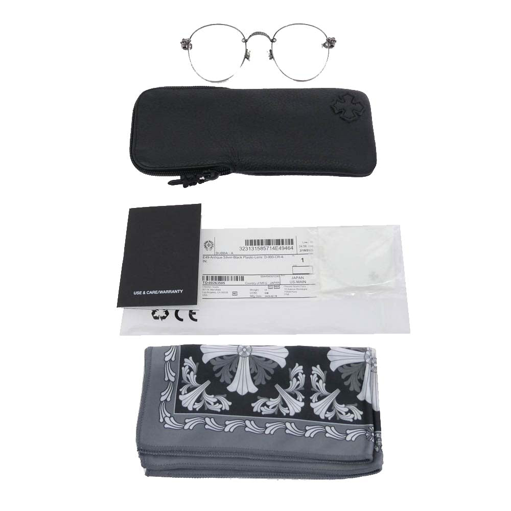 CHROME HEARTS クロムハーツ（原本無） 純正レザーアイウェアケース付属 BUBBA-A ウェリントン クロステンプル サングラス メガネ 眼鏡 ブラック系 シルバー系 49□22-145【中古】