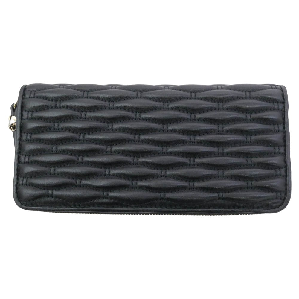 Furla フルラ MIONIDO ミニオード ラウンドジップ ナッパレザー キルティング ウォレット 財布 ブラック系【中古】