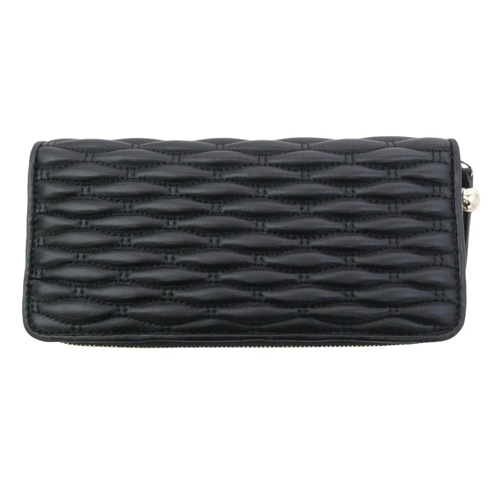 Furla フルラ MIONIDO ミニオード ラウンドジップ ナッパレザー キルティング ウォレット 財布 ブラック系【中古】