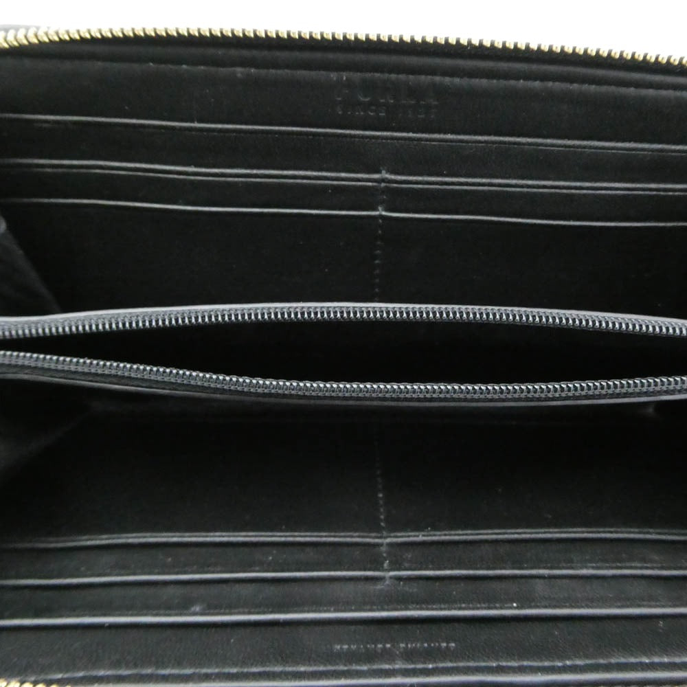 Furla フルラ MIONIDO ミニオード ラウンドジップ ナッパレザー キルティング ウォレット 財布 ブラック系【中古】