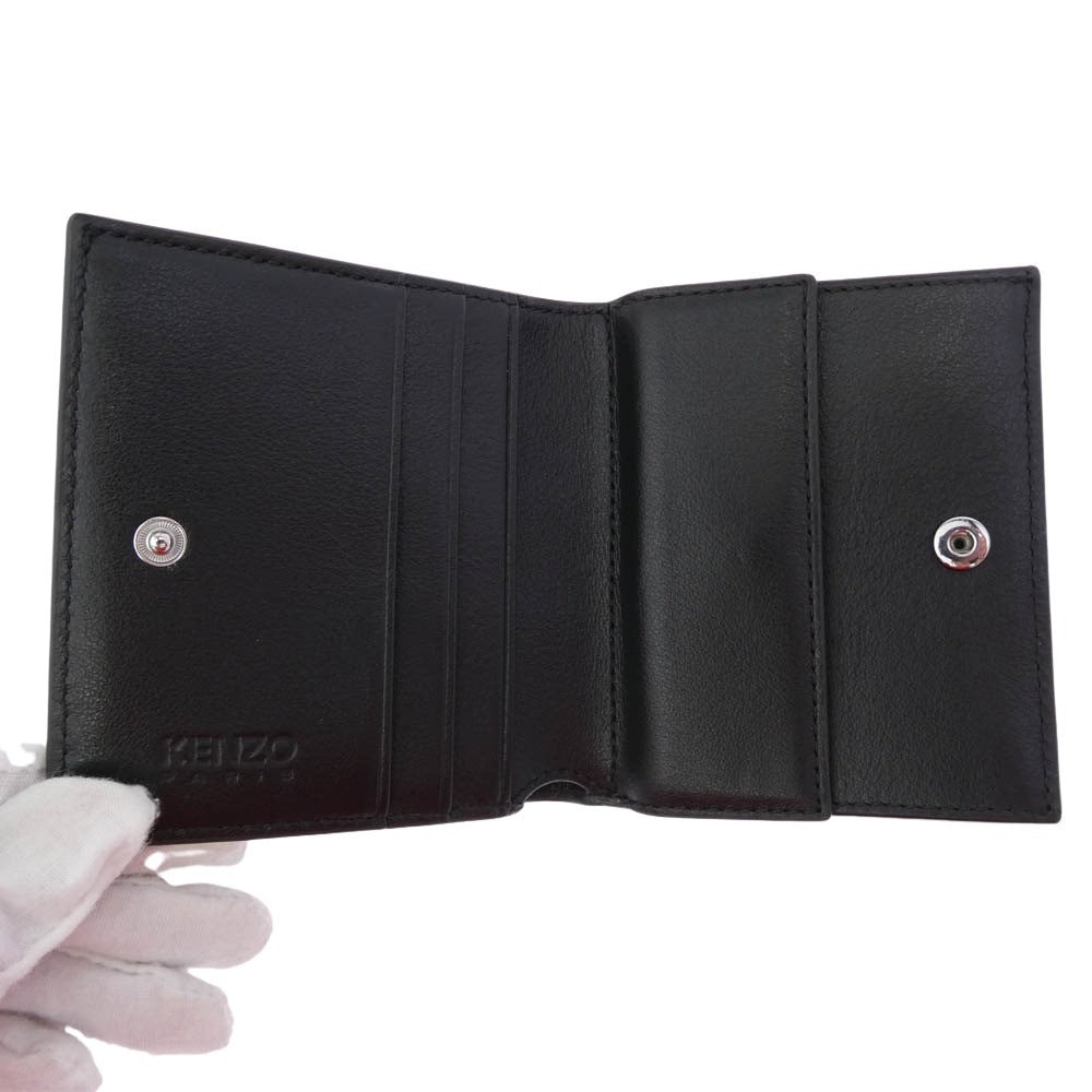 KENZO ケンゾー MINI FOLD WALLET レザー ミニ ウォレット 二つ折り財布 ブラック系【美品】【中古】
